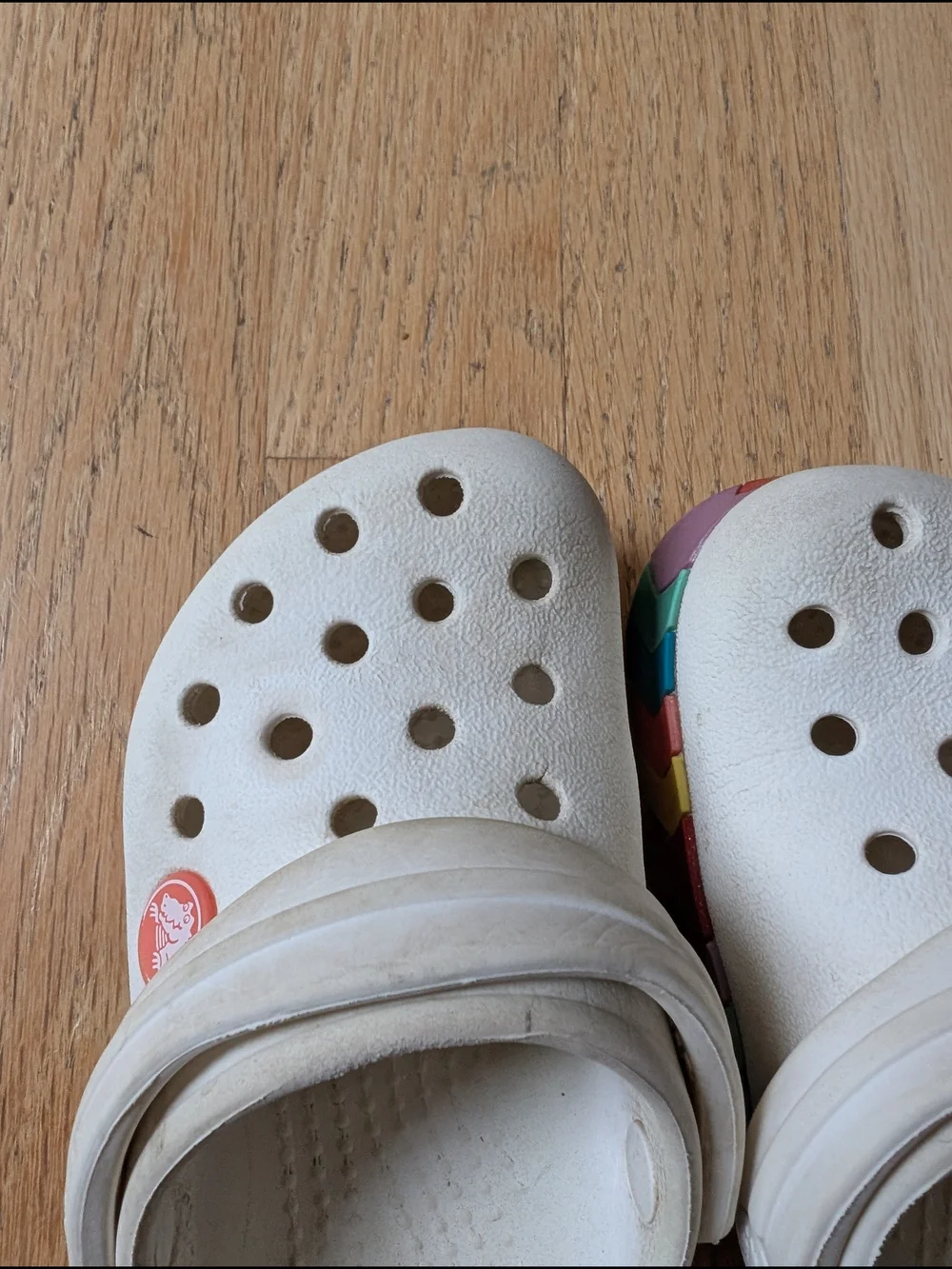 CROCS Kids White Clogs with Rainbow Chevron Platform